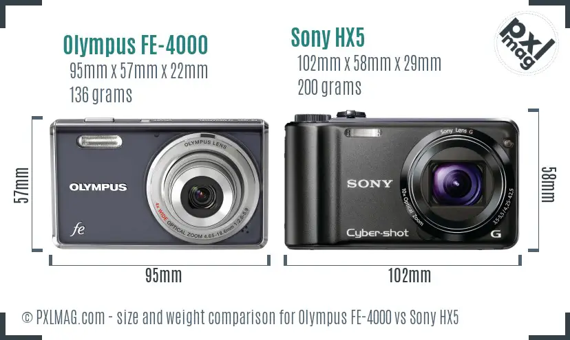 Olympus FE-4000 vs Sony HX5 size comparison