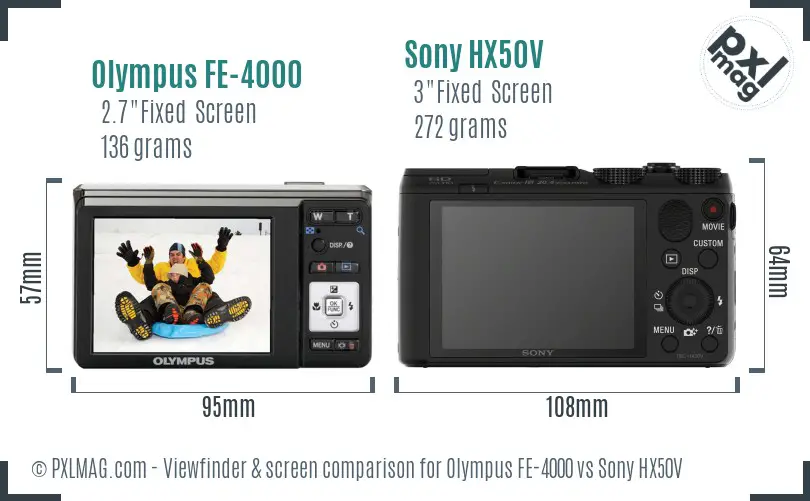 Olympus FE-4000 vs Sony HX50V Screen and Viewfinder comparison