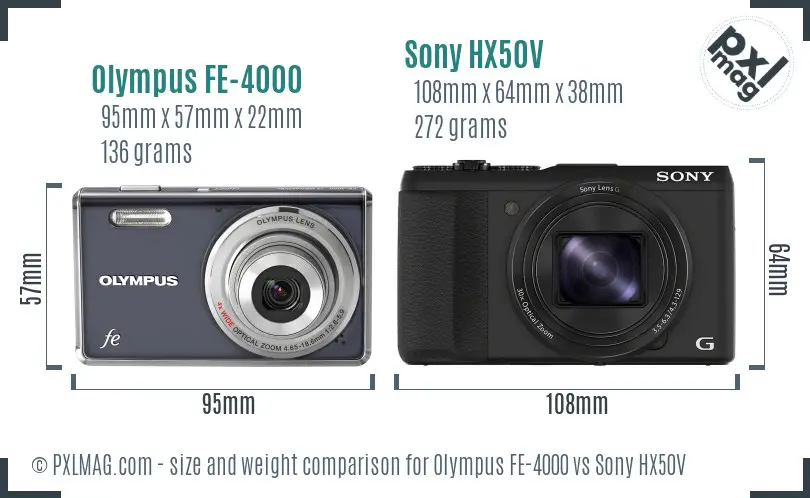 Olympus FE-4000 vs Sony HX50V size comparison