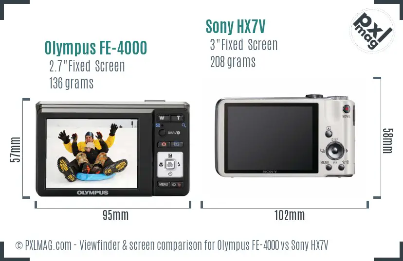 Olympus FE-4000 vs Sony HX7V Screen and Viewfinder comparison