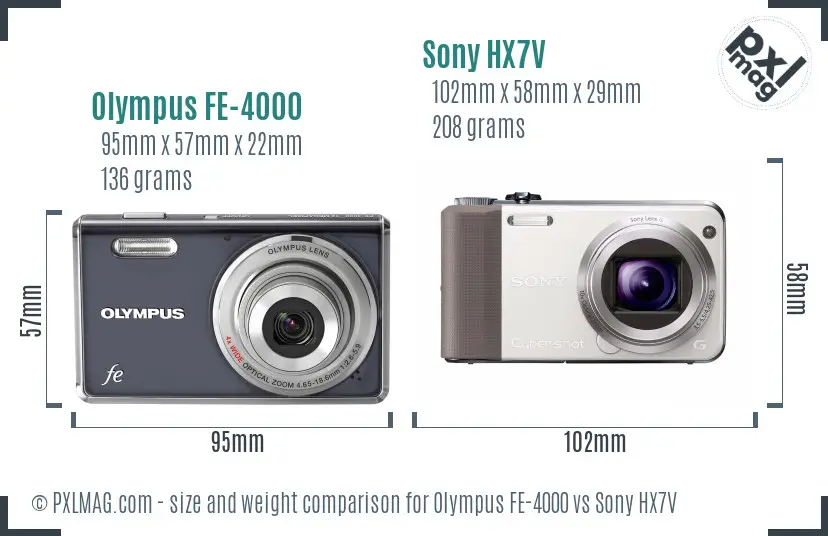 Olympus FE-4000 vs Sony HX7V size comparison