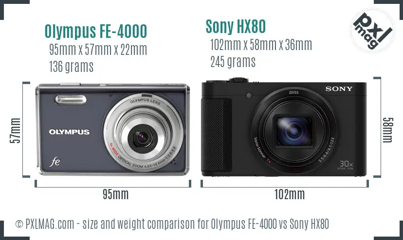 Olympus FE-4000 vs Sony HX80 size comparison