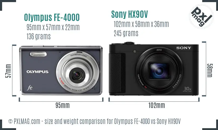 Olympus FE-4000 vs Sony HX90V size comparison