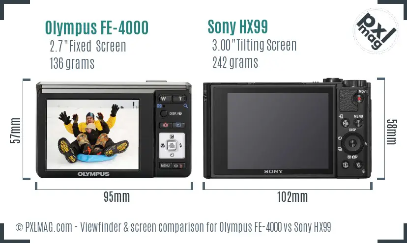 Olympus FE-4000 vs Sony HX99 Screen and Viewfinder comparison