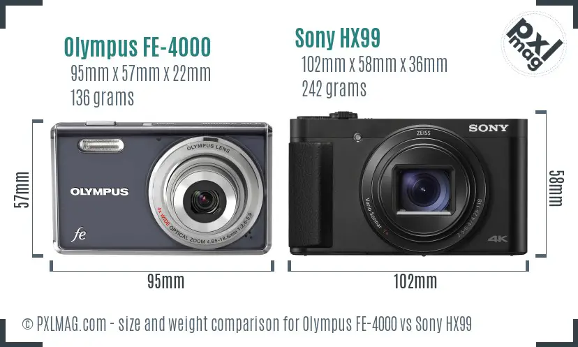 Olympus FE-4000 vs Sony HX99 size comparison