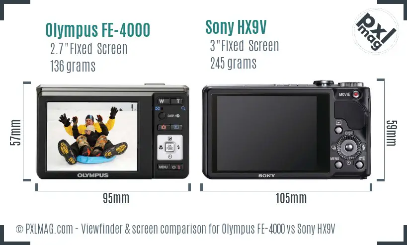 Olympus FE-4000 vs Sony HX9V Screen and Viewfinder comparison