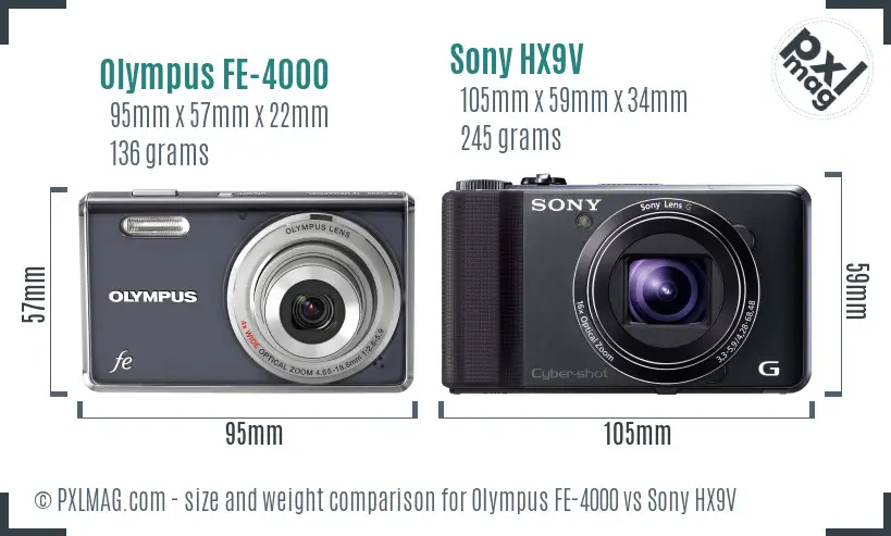 Olympus FE-4000 vs Sony HX9V size comparison