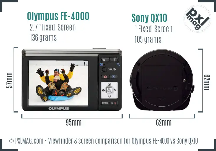 Olympus FE-4000 vs Sony QX10 Screen and Viewfinder comparison