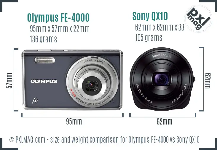 Olympus FE-4000 vs Sony QX10 size comparison