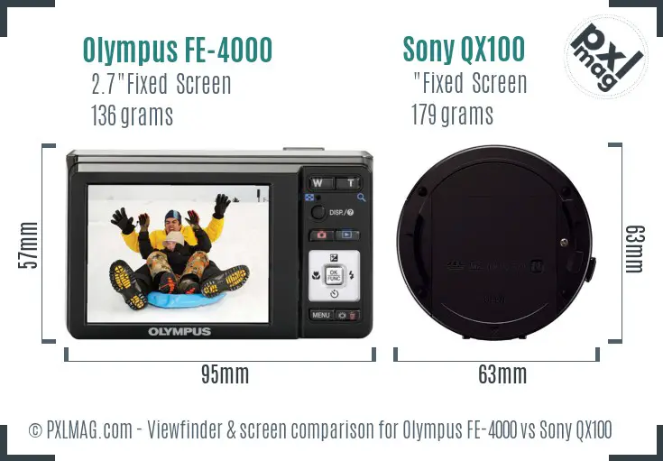 Olympus FE-4000 vs Sony QX100 Screen and Viewfinder comparison
