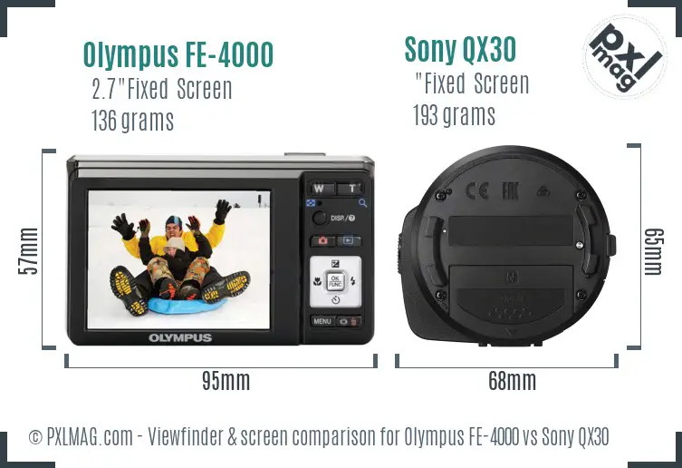 Olympus FE-4000 vs Sony QX30 Screen and Viewfinder comparison
