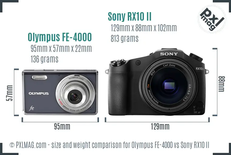 Olympus FE-4000 vs Sony RX10 II size comparison