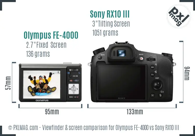 Olympus FE-4000 vs Sony RX10 III Screen and Viewfinder comparison