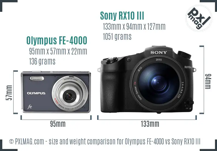 Olympus FE-4000 vs Sony RX10 III size comparison