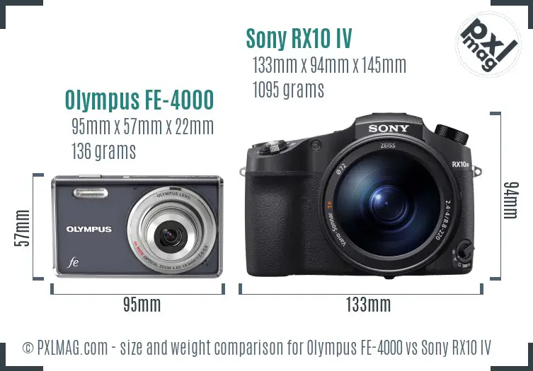 Olympus FE-4000 vs Sony RX10 IV size comparison