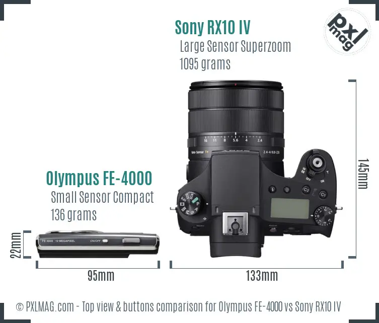 Olympus FE-4000 vs Sony RX10 IV top view buttons comparison