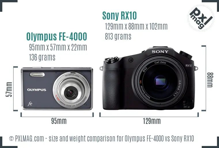 Olympus FE-4000 vs Sony RX10 size comparison