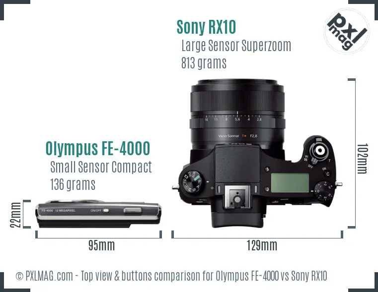 Olympus FE-4000 vs Sony RX10 top view buttons comparison