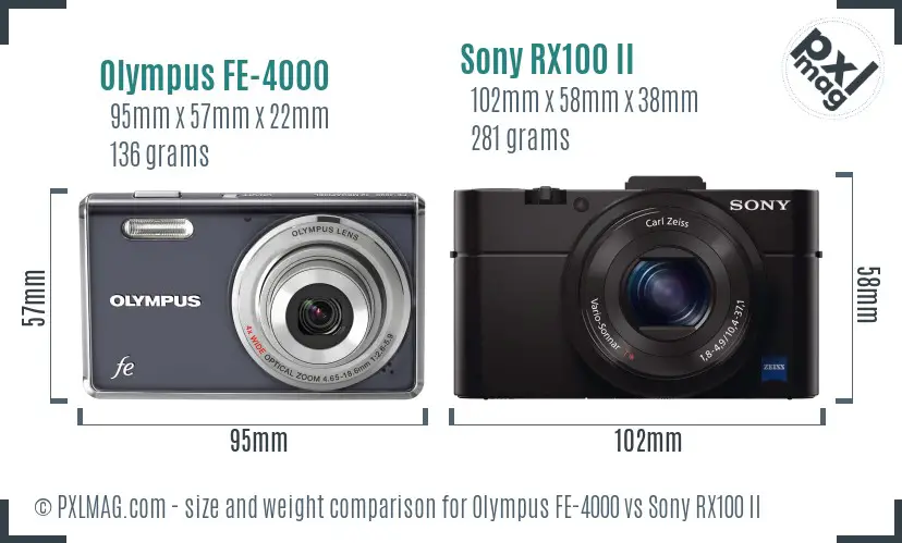 Olympus FE-4000 vs Sony RX100 II size comparison