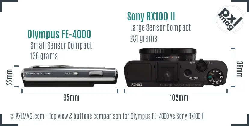 Olympus FE-4000 vs Sony RX100 II top view buttons comparison