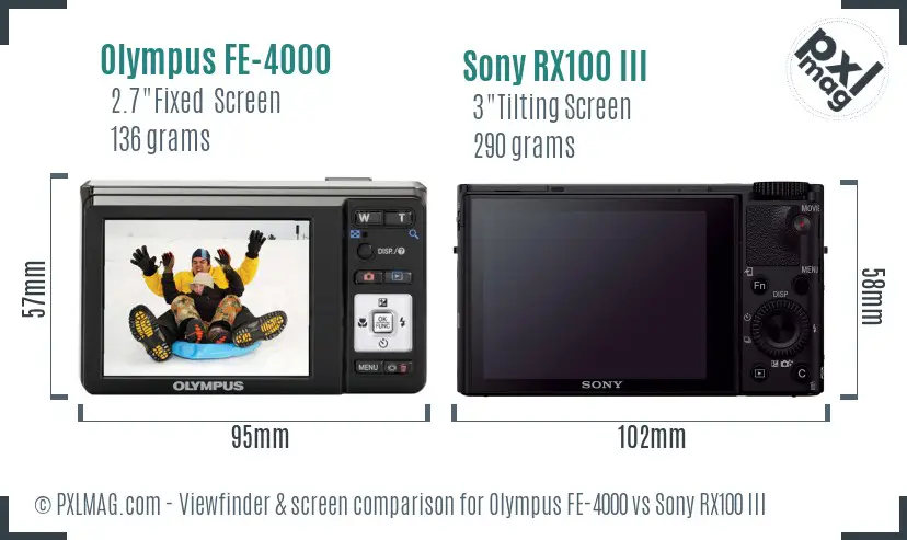 Olympus FE-4000 vs Sony RX100 III Screen and Viewfinder comparison