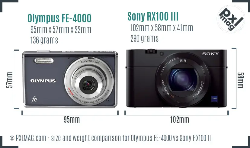 Olympus FE-4000 vs Sony RX100 III size comparison