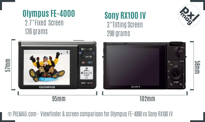 Olympus FE-4000 vs Sony RX100 IV Screen and Viewfinder comparison
