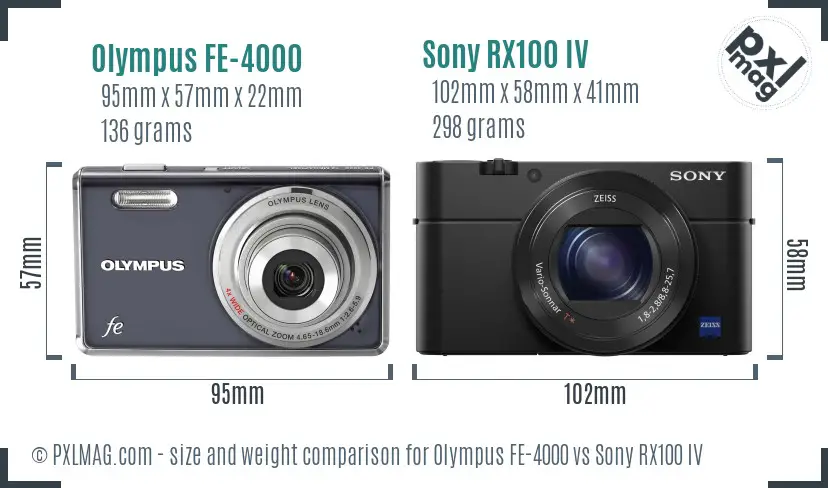 Olympus FE-4000 vs Sony RX100 IV size comparison