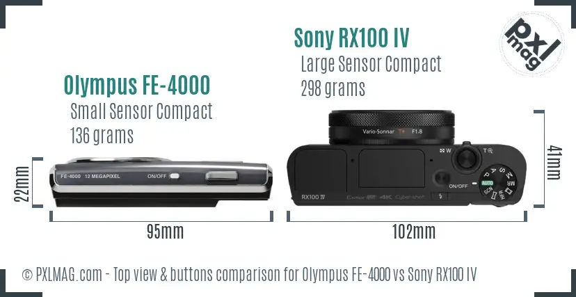 Olympus FE-4000 vs Sony RX100 IV top view buttons comparison