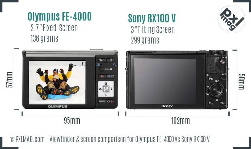 Olympus FE-4000 vs Sony RX100 V Screen and Viewfinder comparison