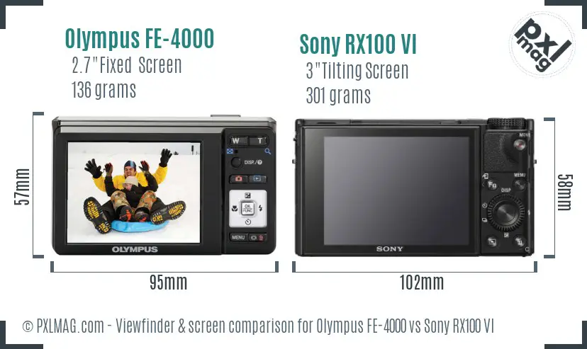 Olympus FE-4000 vs Sony RX100 VI Screen and Viewfinder comparison Olympus FE-4000 vs Sony RX100 VI Screen and Viewfinder comparison
