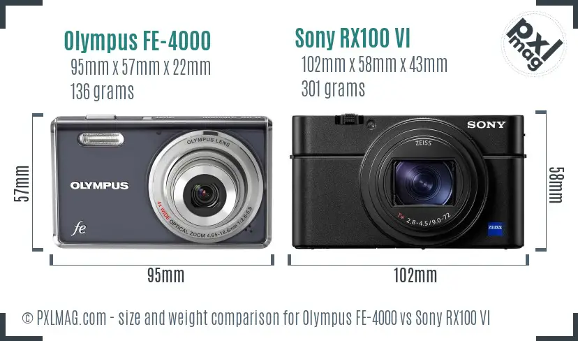 Olympus FE-4000 vs Sony RX100 VI size comparison Olympus FE-4000 vs Sony RX100 VI size comparison