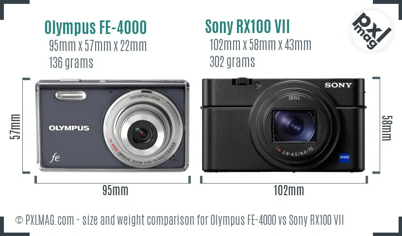 Olympus FE-4000 vs Sony RX100 VII size comparison