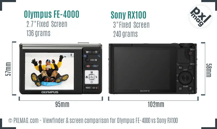 Olympus FE-4000 vs Sony RX100 Screen and Viewfinder comparison
