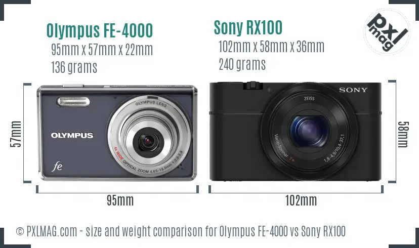 Olympus FE-4000 vs Sony RX100 size comparison