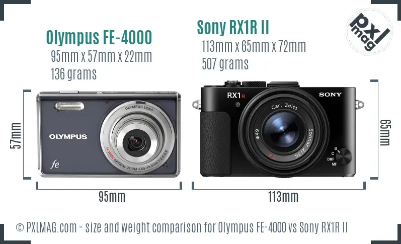 Olympus FE-4000 vs Sony RX1R II size comparison Olympus FE-4000 vs Sony RX1R II size comparison
