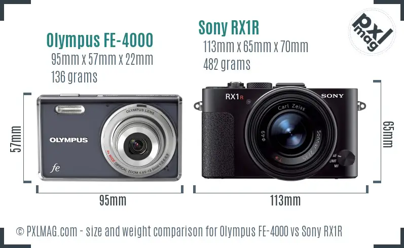 Olympus FE-4000 vs Sony RX1R size comparison