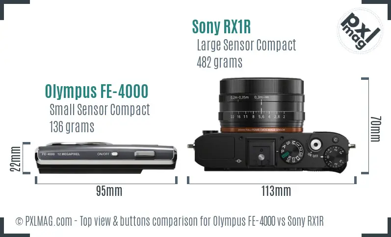 Olympus FE-4000 vs Sony RX1R top view buttons comparison