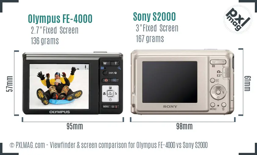 Olympus FE-4000 vs Sony S2000 Screen and Viewfinder comparison Olympus FE-4000 vs Sony S2000 Screen and Viewfinder comparison