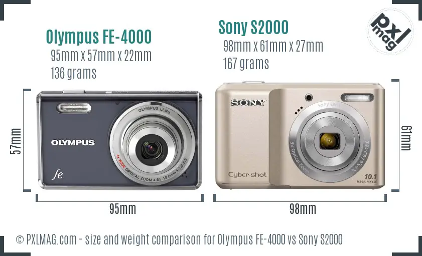 Olympus FE-4000 vs Sony S2000 size comparison Olympus FE-4000 vs Sony S2000 size comparison