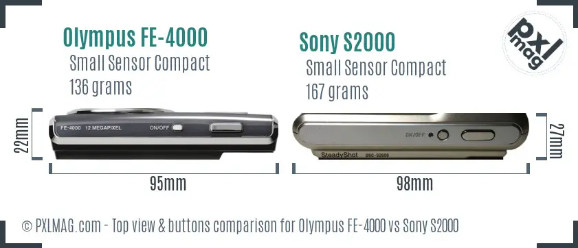 Olympus FE-4000 vs Sony S2000 top view buttons comparison Olympus FE-4000 vs Sony S2000 top view buttons comparison