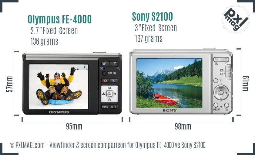 Olympus FE-4000 vs Sony S2100 Screen and Viewfinder comparison