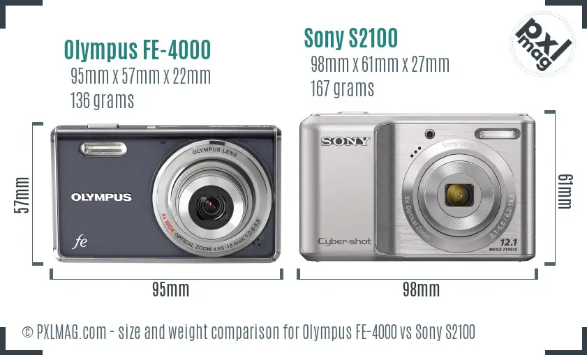 Olympus FE-4000 vs Sony S2100 size comparison