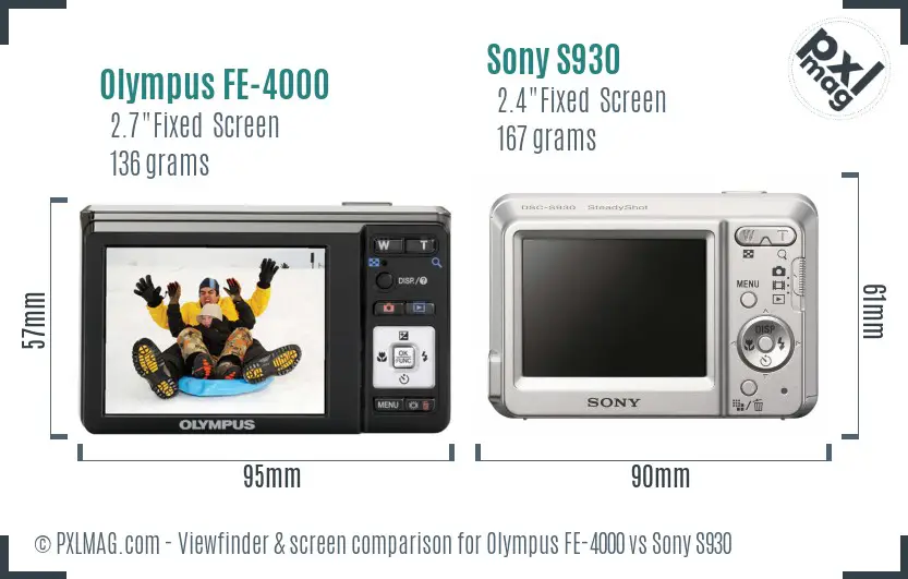 Olympus FE-4000 vs Sony S930 Screen and Viewfinder comparison