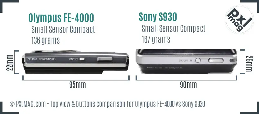 Olympus FE-4000 vs Sony S930 top view buttons comparison