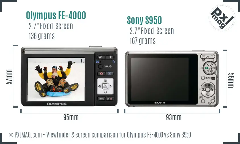 Olympus FE-4000 vs Sony S950 Screen and Viewfinder comparison