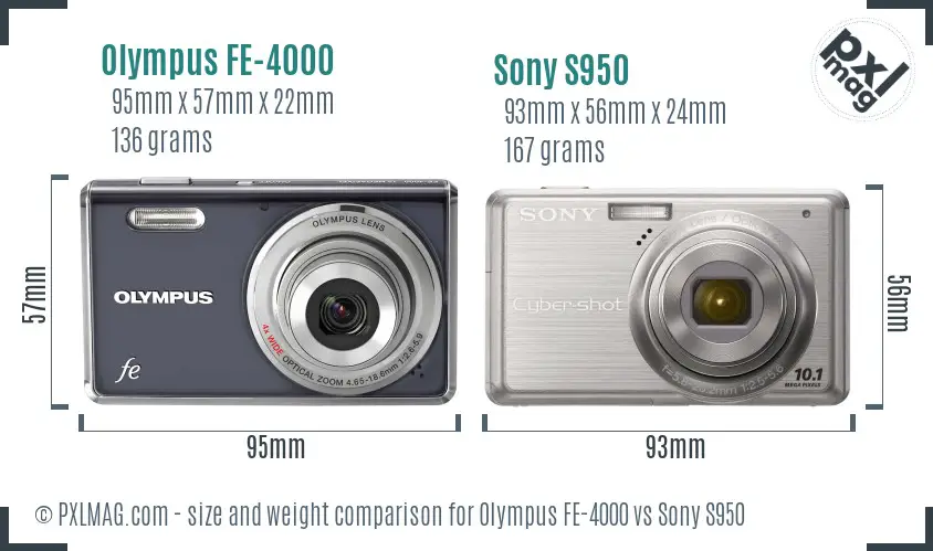 Olympus FE-4000 vs Sony S950 size comparison