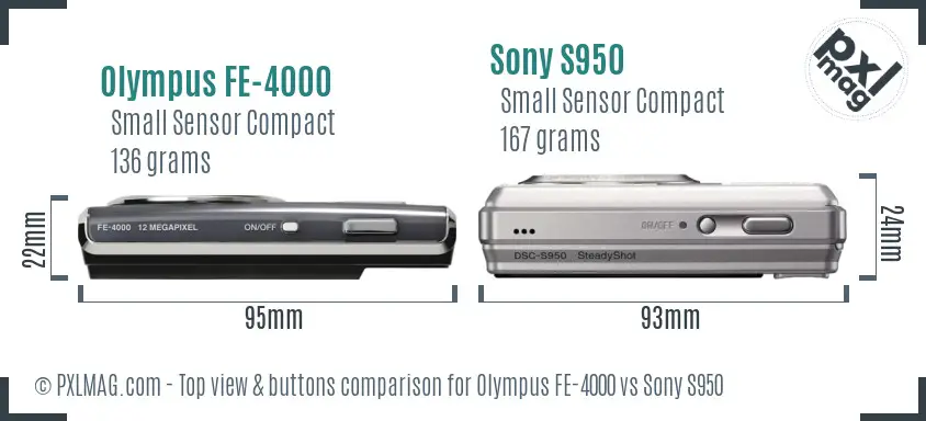 Olympus FE-4000 vs Sony S950 top view buttons comparison