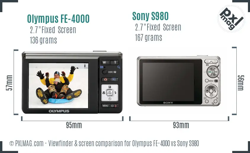 Olympus FE-4000 vs Sony S980 Screen and Viewfinder comparison