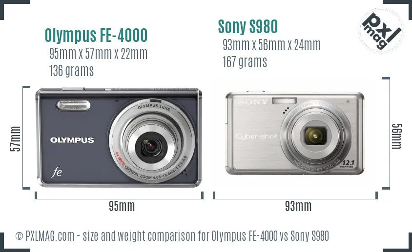 Olympus FE-4000 vs Sony S980 size comparison